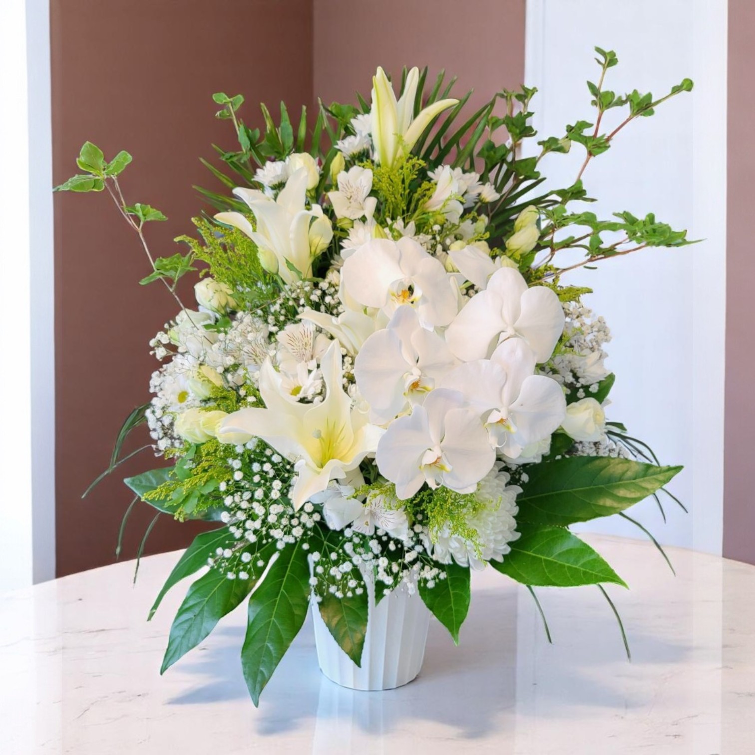 お供えアレンジメント 白花