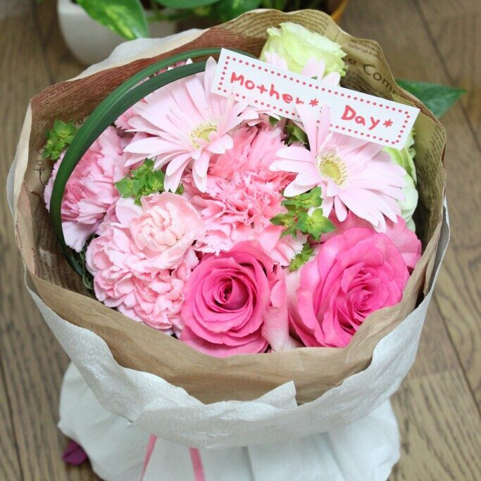 母の日 ピンク花束 バラとカーネーションのブーケ