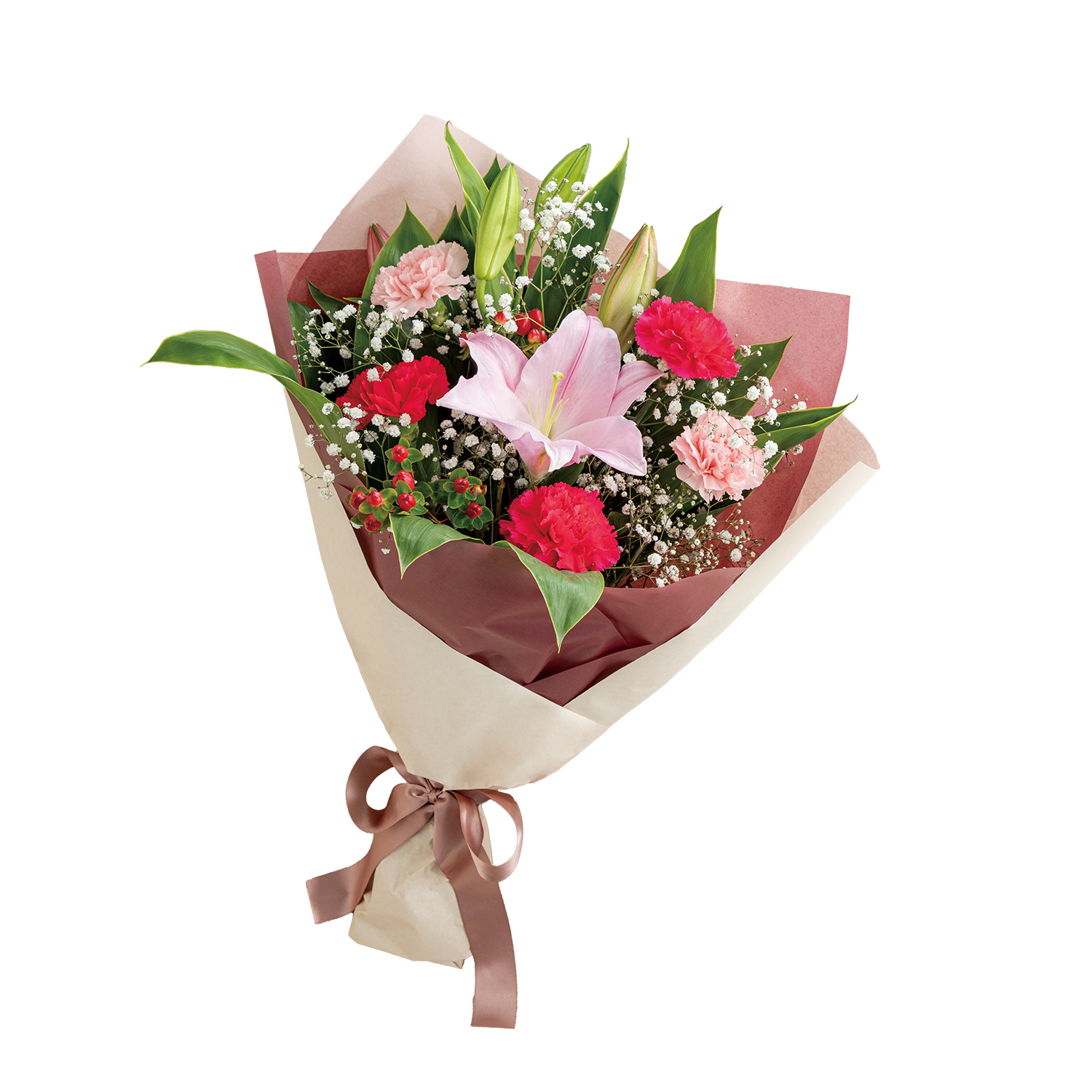 花キューピットで届ける ピンクユリの花束 商品№521351