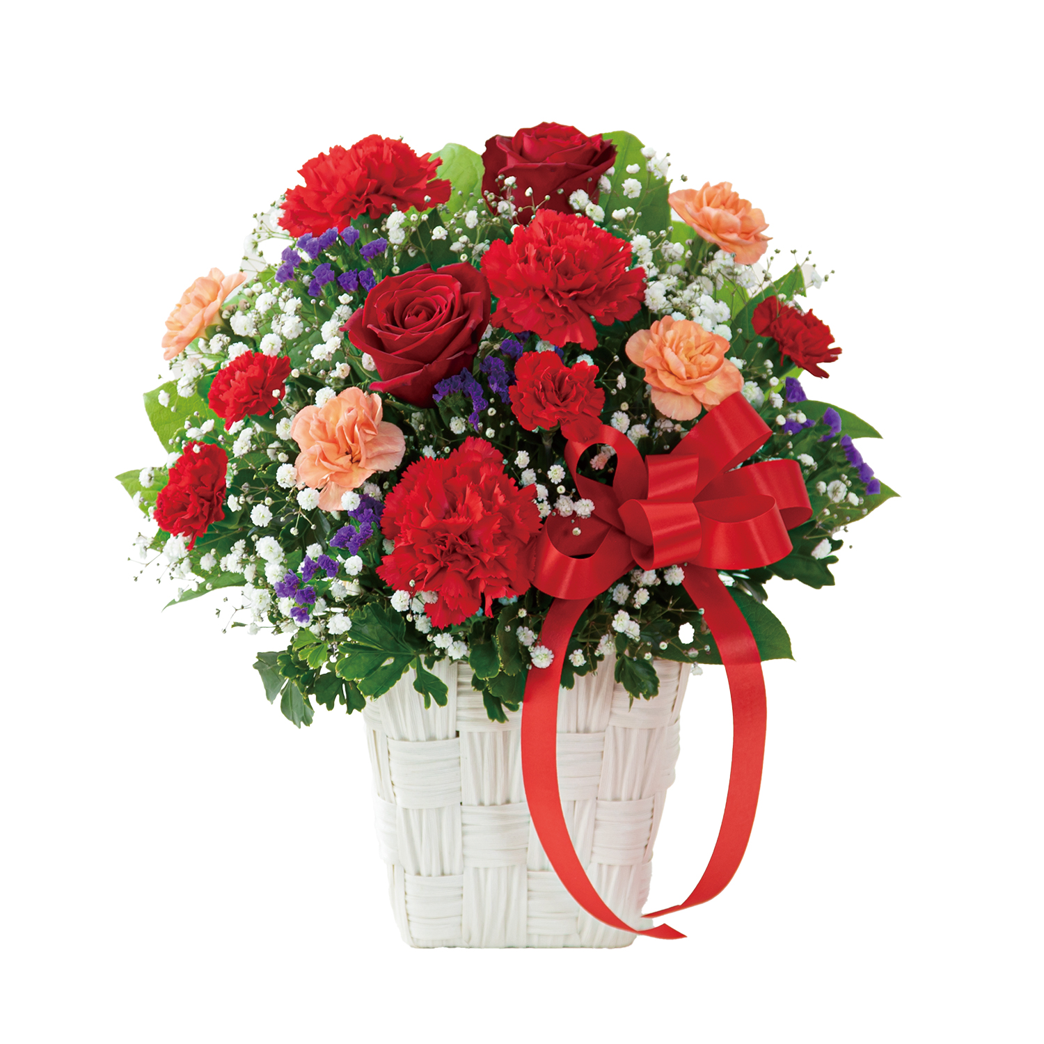 花キューピットで届ける 赤バラとカーネーションの母の日アレンジメント  商品№521360