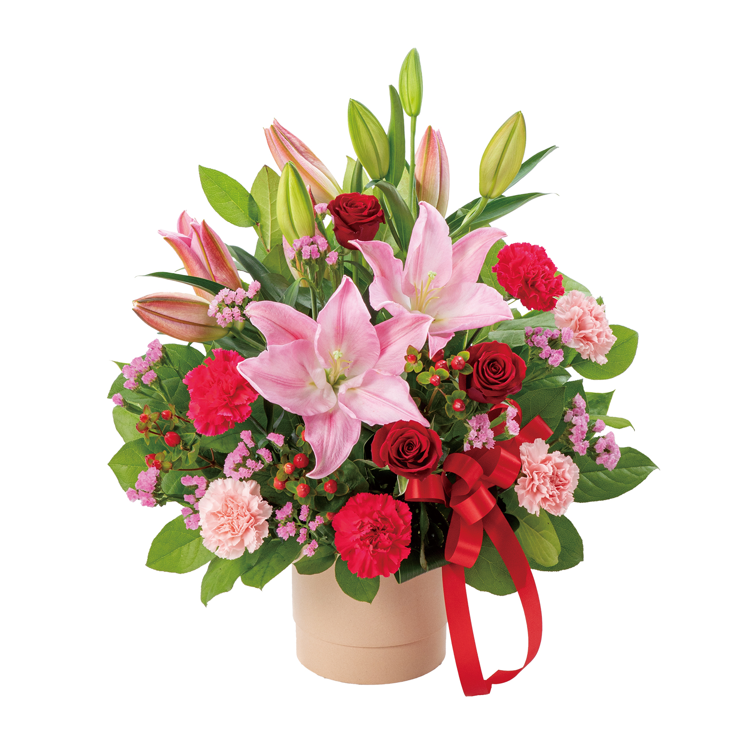 花キューピットで届ける ユリとバラの豪華なアレンジメント 商品№521349