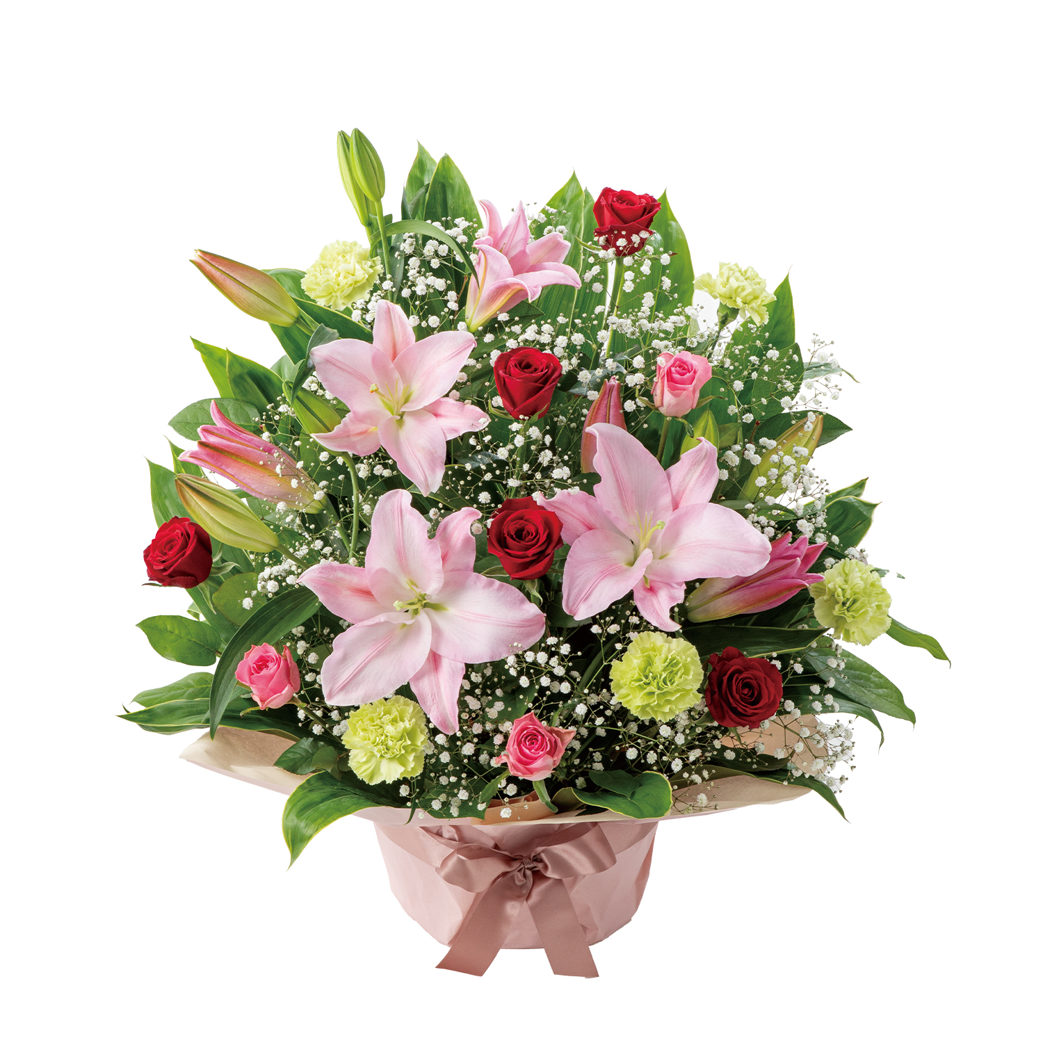 花キューピットで届けるユリとバラのプレミアムアレンジメント 商品№521372