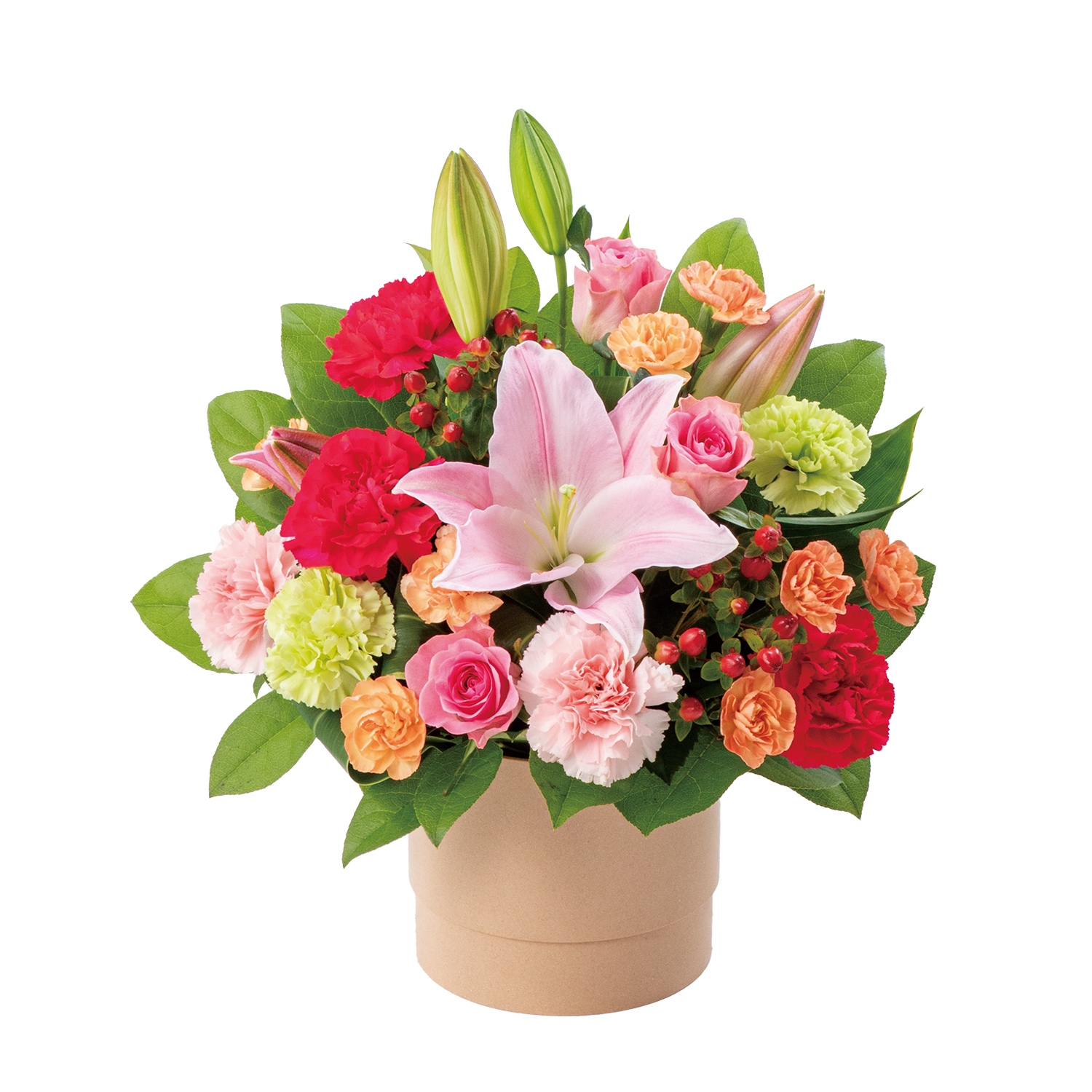 花キューピットで届ける ユリとバラの彩りアレンジメント 商品№521362